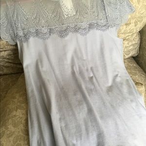 H & M pale blue lace and cotton top . Never worn .